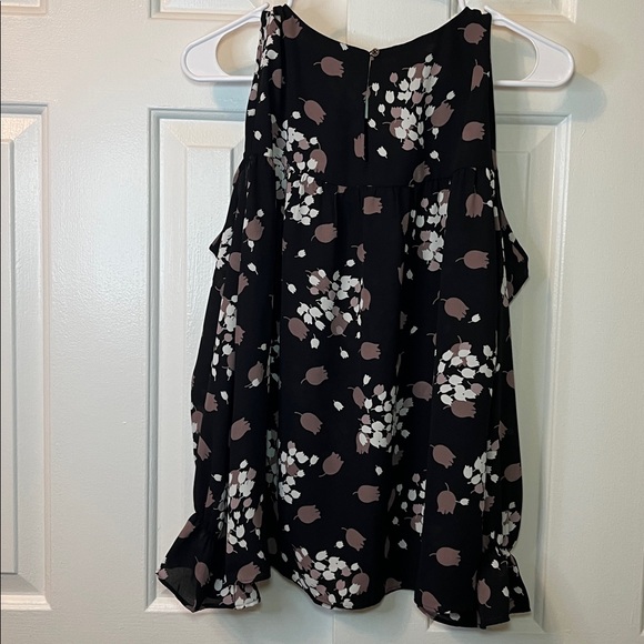 Loft Black Floral Cold Shoulder Long Sleeve Blouse Ruffle Size S - Picture 5 of 7
